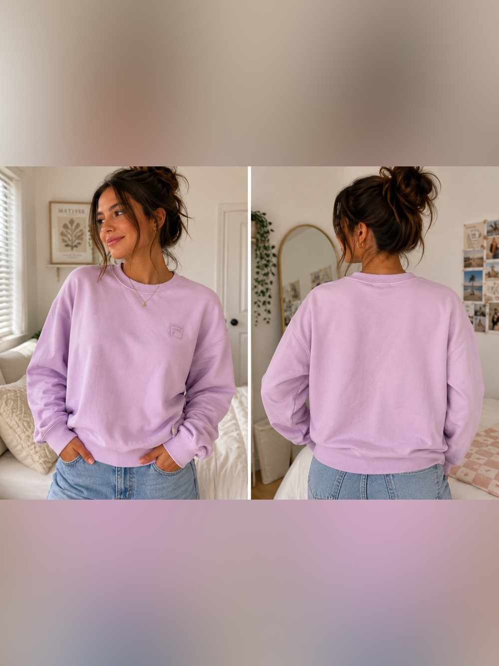 FILA Lavender Crewneck Sweatshirt Women’s Sm Pastel Logo Pullover Casual